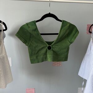 Washed green v-neck crop top